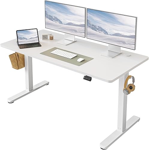 FAMISKY Escritorio eléctrico de pie, escritorio de altura ajustable de 55 x 24 pulgadas, ergonómico para oficina en casa, estación de trabajo para