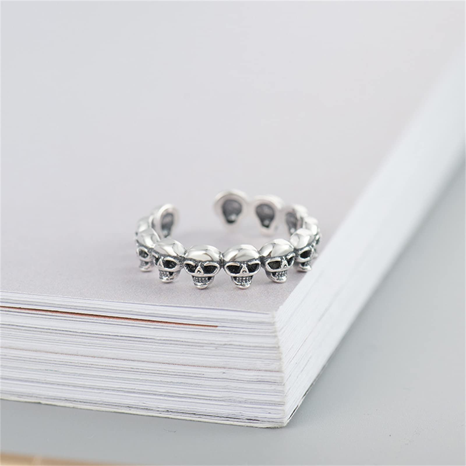 HHRFCS S925 Sterling Skelett Ring Retro Gothic Totenkopf Skelett Offene verstellbare Daumenringe Schmuck Geschenke für Frauen Weihnachten Halloween,