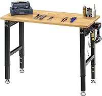SPECRAFT Adjustable Heavy Duty Workbench: 2000 lbs Capacity, Rubber Wood Top, 4 AC Outlets & 2 USB Ports, Pegboard - Garage Workshop Essential