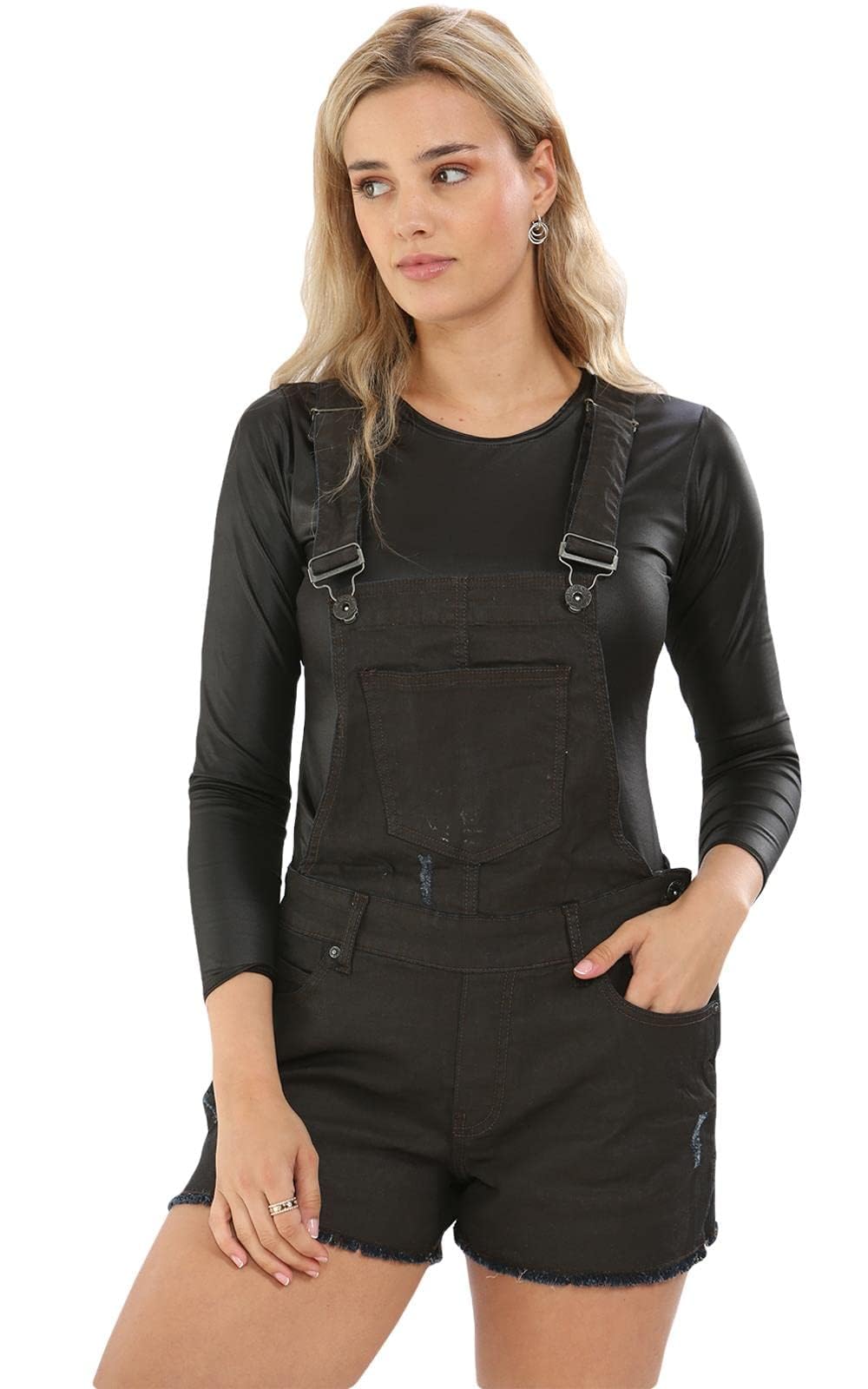 True Face (Coated Uik 8) Ladies Denim Dungaree Stretchable Jean Short Dress Brown