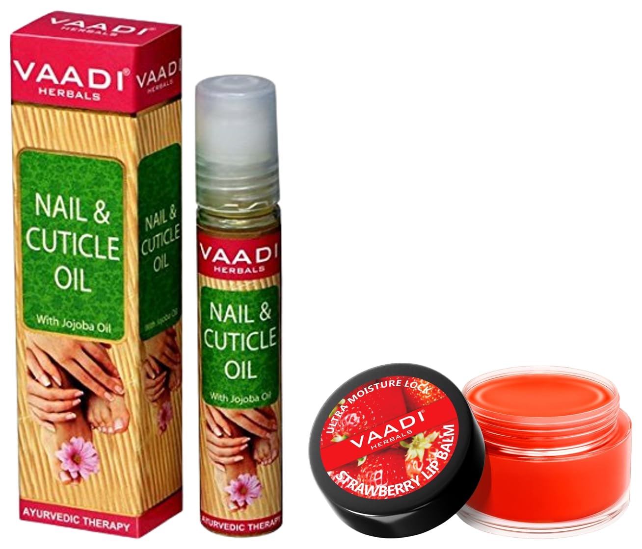 VAADI HERBALS Nail and Cuticle Oil with Jojoba Oil, 10ml & Lip Balm, Strawberry and Honey, 10g-picture-42