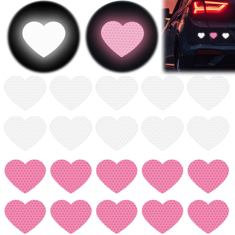 Luminous 20pcs Car Reflective Stripe Stickers - Kawaii Love Decals Accessories DIY for Bike Motorcycle, Waterproof Vinyl Patch Scratch Resistant