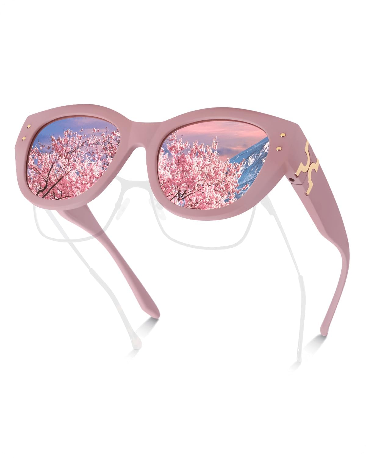 Meeloog Polarized Sunglasses Fit Over Glasses For Women, Trendy Round Sun Glasses Lightweight Wrap Around Shades MST0080