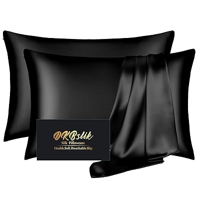 Silk Pillow Cases 2 Pack, Mulberry Silk Pillowcases Standard Set of 2, Smooth, Anti Acne, Both Sides Natural Silk Satin Pillow Cases for Sleeping Women 2 Pack with Zipper, Black