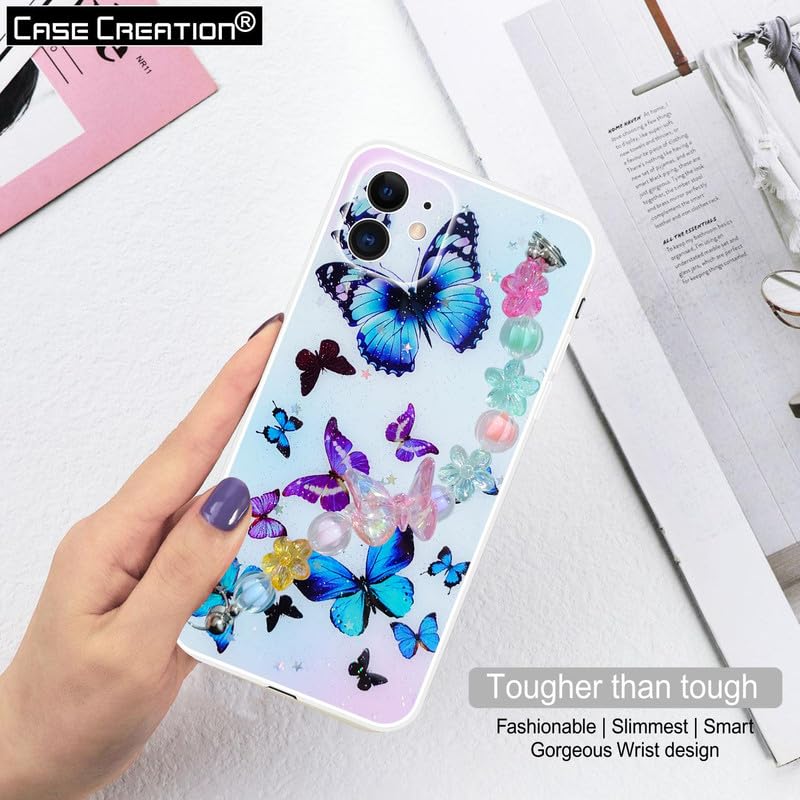Image of COVERLY for iPhone 12 Pro Butterfly Floral Chain Case,Full Protective Lens Protection 3D Cartoon Glittering Crystal Sparkle-Cute Phone Holder,Girly Aesthetic Soft Phone Cover for Apple iPhone 12 Pro