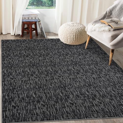 RUGSREAL Living Room Area Rug 9x12 Machine Washable Rug Non-Slip Stain Resistant Modern Abstract Bedroom Rug Contemporary Throw Floor Carpet for Dining Room Solid Area Rug for Home Office, Black