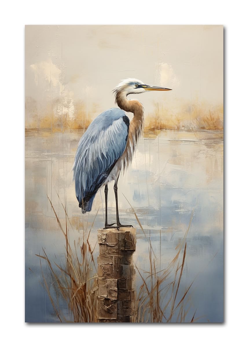 Yatehui Heron Canvas Wall Art Bird Picture Artwork for Living Room Bedroom Barhroom Wall Décor
