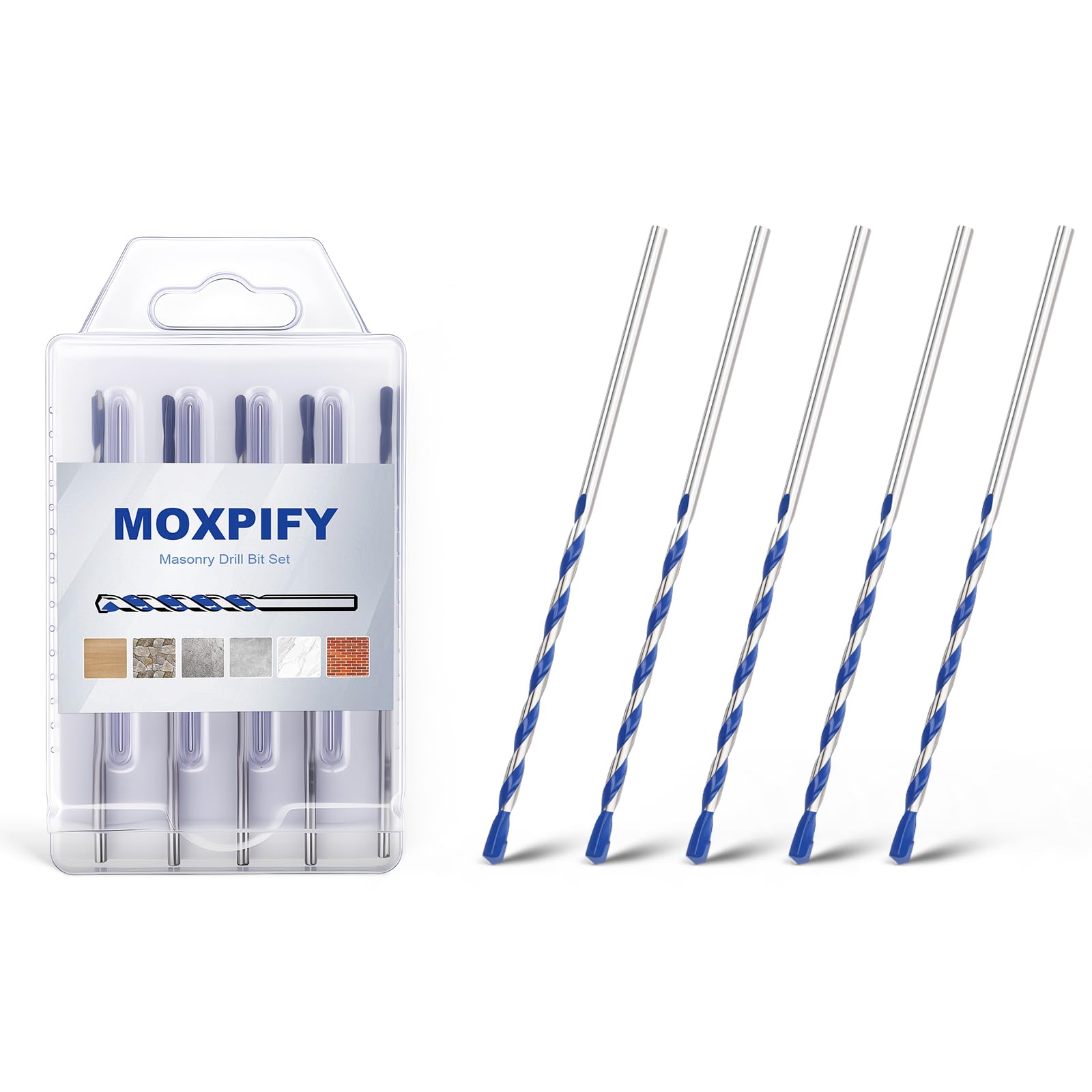 MOXPIFY 5pcs 3mm Masonry Drill Bit 100mm Extra Long, Tungsten Carbide Tip Concrete Drill Bits for Brick Wall Tile Porcelain (3mm x 100mm x 5, Round Shank)