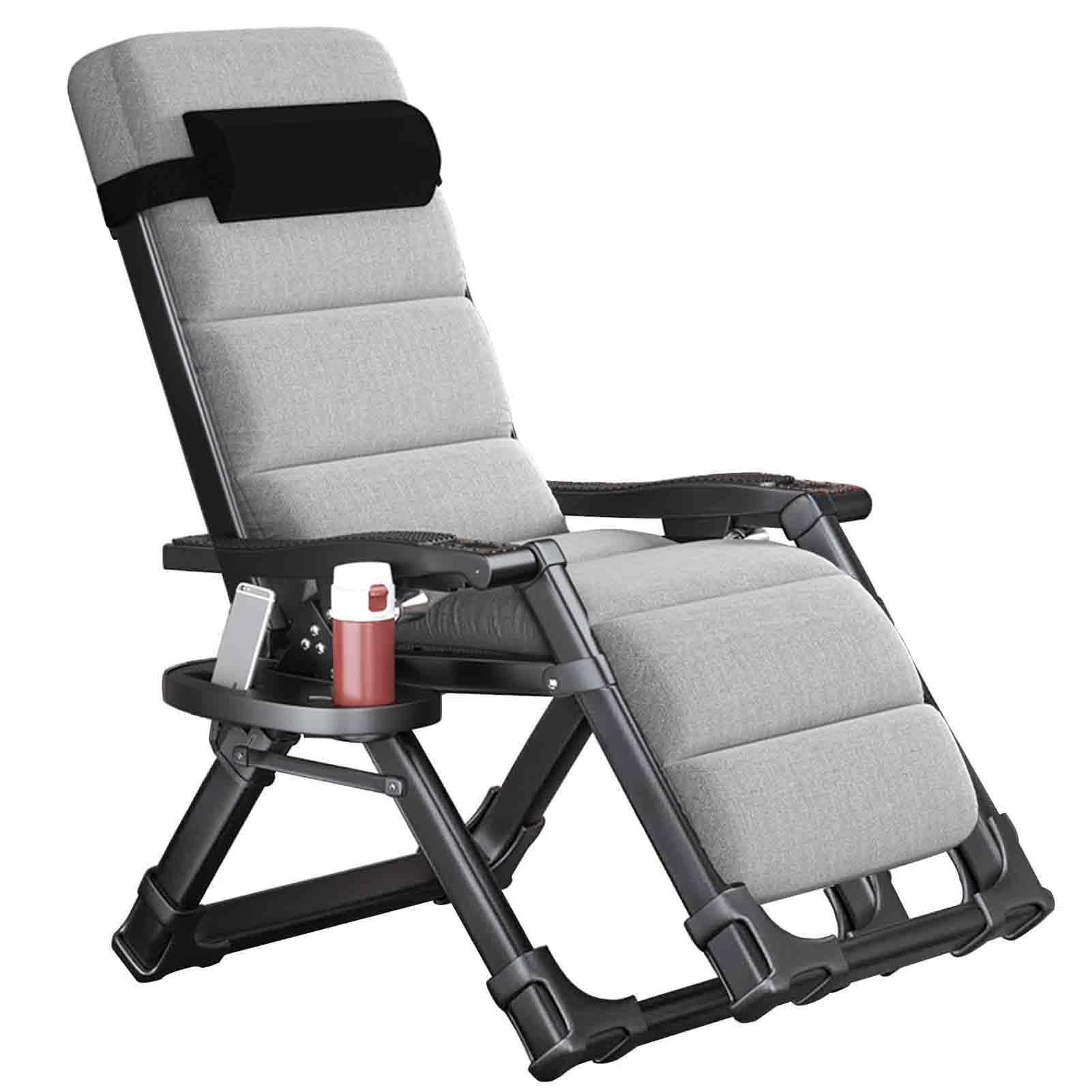 Chaise longue zero gravity en alliage d'aluminium durable coussin confortable gris