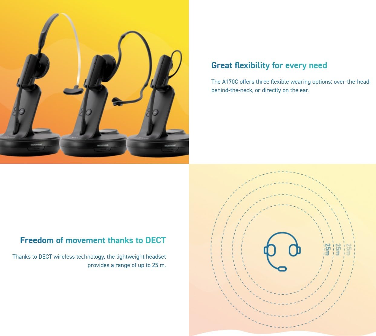 Snom A170C DECT-Headset, BT 5.3, ANC, Hot-Swap Akku, Kabellos, Schwarz, 25m Reichweite, VoIP