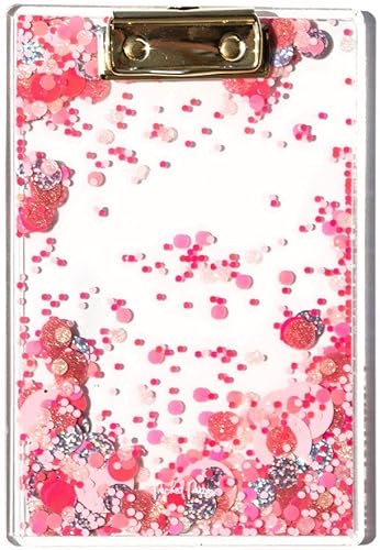 Packed Party Portapapeles de plástico de confeti bonito tablero decorativo de clip para profesores de escuela, niños y mujeres diseño transparente