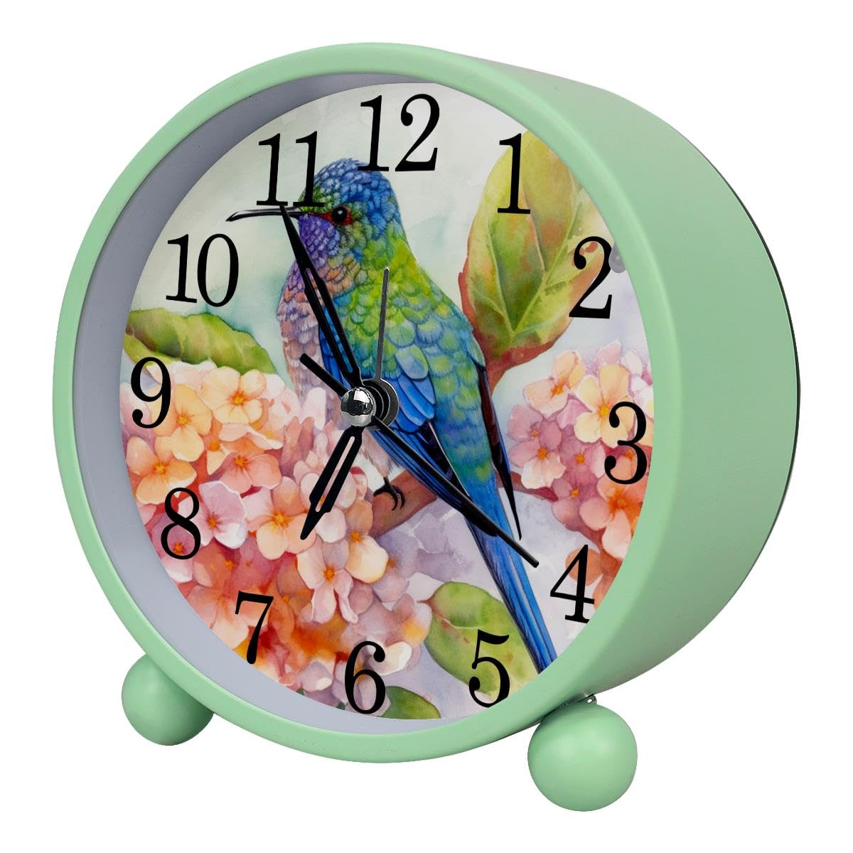 Alarm Clock Hydrangea Hummingbird, Silent Non-Ticking with Night Light
