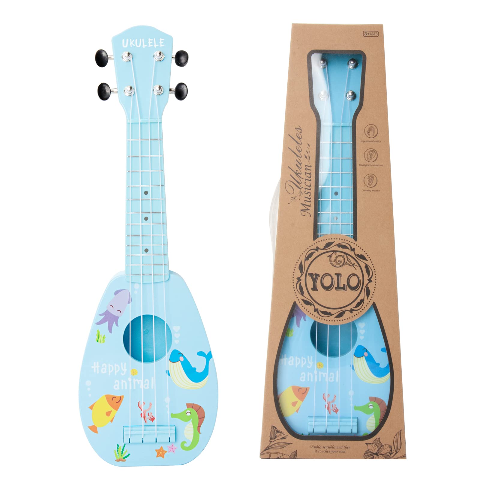 Ukelele pour Enfants, Guitare pour Enfants, Mini ukulélé Acoustique de 43 cm, kit pour débutants avec médiator et Sangle– Idéal pour Les Tout-Petits et Les débutants, Cadeaux de noël/Nouvel an (Bleu)