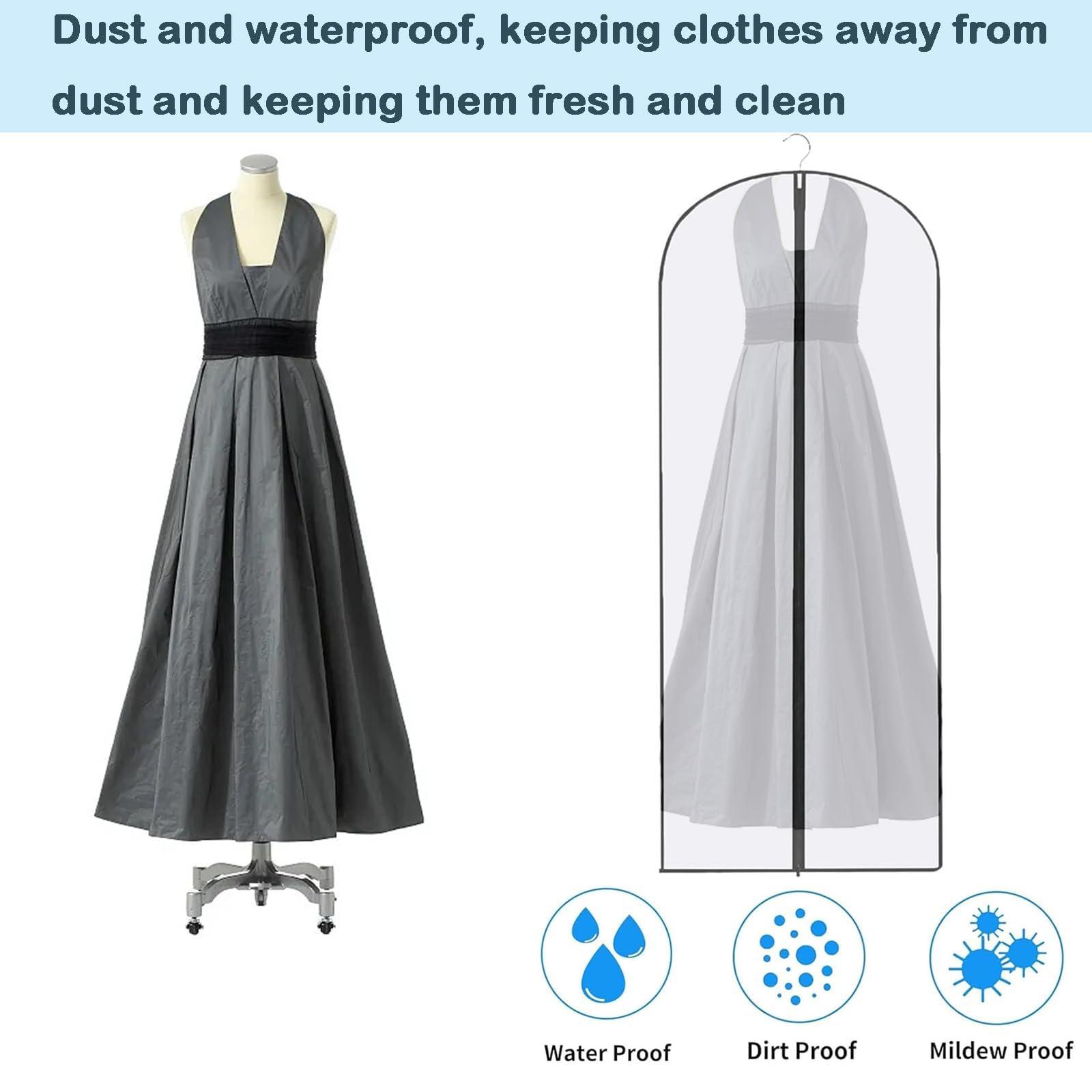 2PCS Dress Bags Covers Long Garment Covers Bag Dress Bag Long Dress Bags Covers Translucent with Zip Waterproof Dustproof Dress Covers Garment Bags Full Length(60 * 140cm) - Image 4