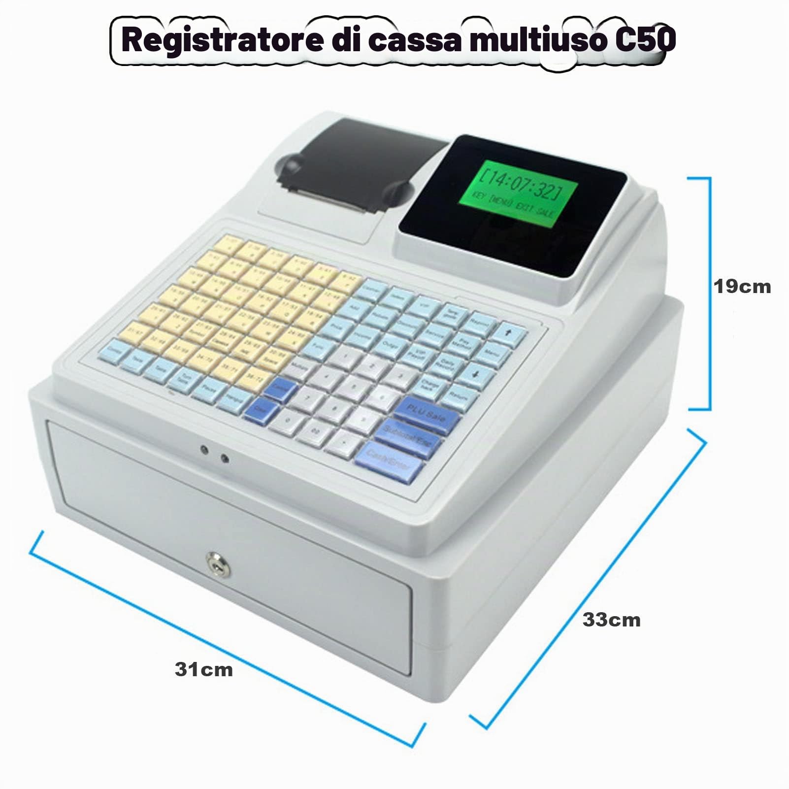 Registratore di Cassa Commerciale, Sistema POS elettronico con Vassoio Rimovibile e Stampante Termica, Multifunzione a LED a 81 Chiavi per Le Piccole Imprese