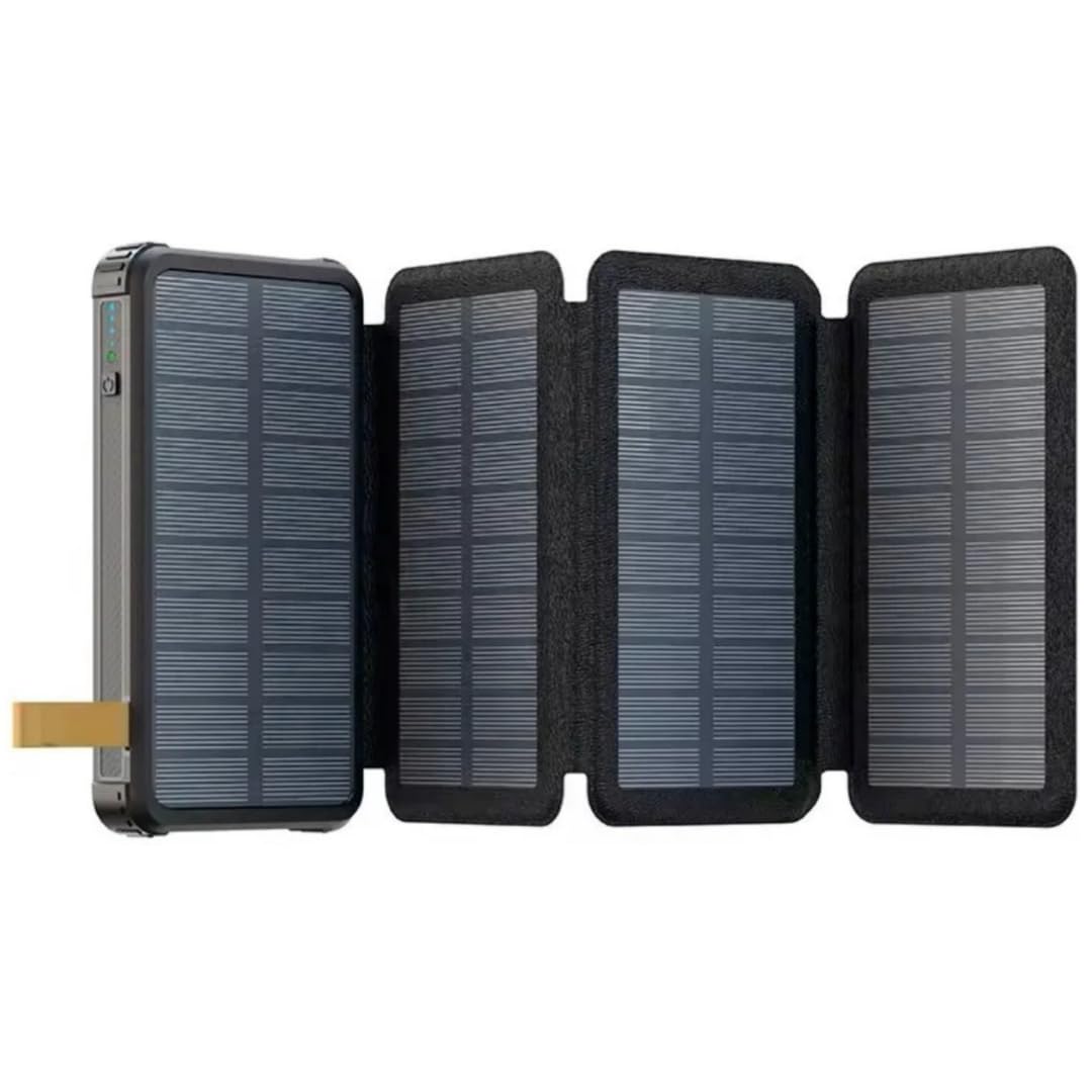 Solar Power Bank 20000mAh con 4 Paneles Solares – Cargador Portátil Impermeable IP65 – Carga Rápida USB y USB-C – Powerbank para iPhone, Samsung – Camping, Outdoor, Emergencias – QuickPrep