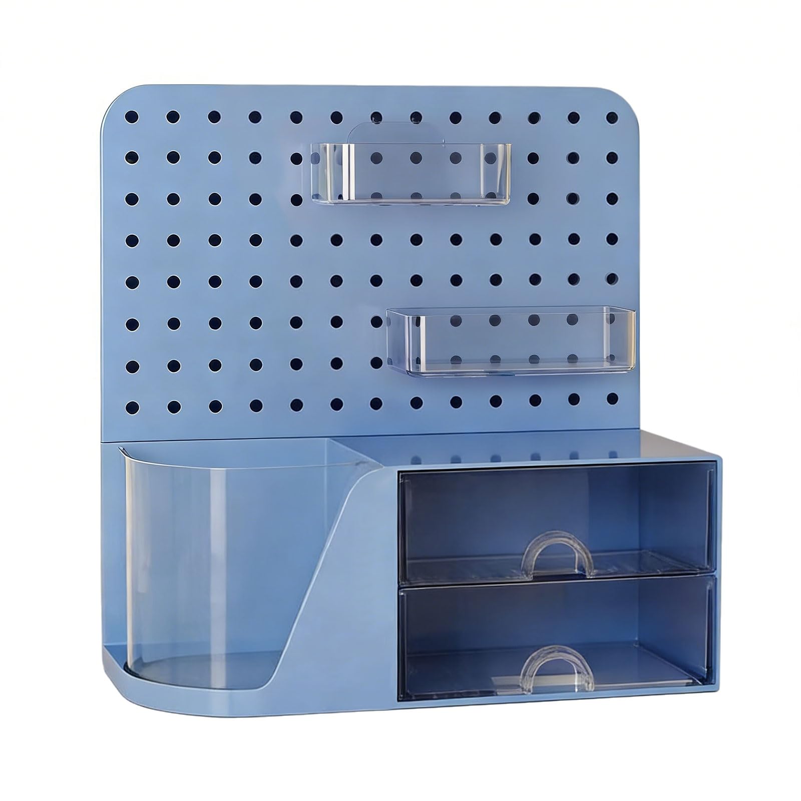FGDTREE Multifunctional Desktop Organiser Storage Pegboard with Rotating Pen Box and 2 Drawers for Home Offices Organization Pegboard Planner