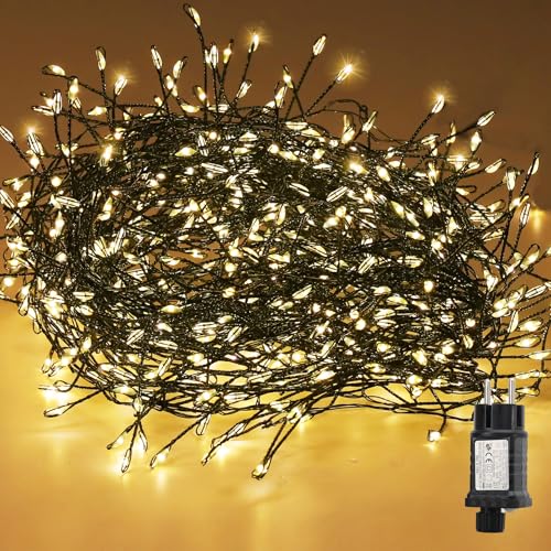 SALCAR Catena luminosa a LED per albero di Natale, 15 m, 600 LED, con 8 modalità, timer e memoria, impermeabile, per esterni, giardino, matrimonio, bianco caldo