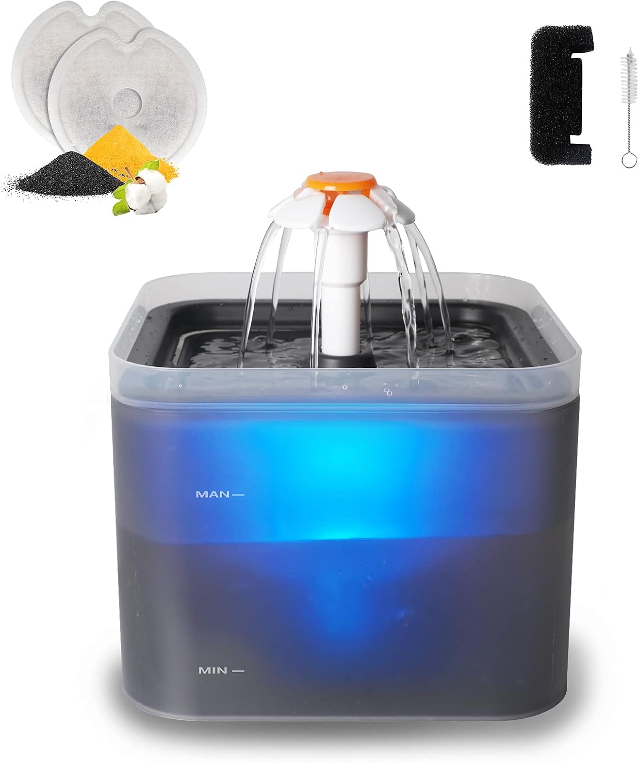 Topmart Cat Water Fountain,67 oz/2L Automatic Dog Fountain Pet Water Dispenser, 2 Replacement Filters, for Cats, Dogs, Small Animal