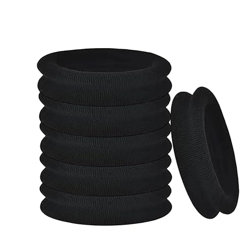20 ligas negras para el cabello, rizadas, elásticas y pesadas, para coletas, diademas sólidas, sin costuras, de algodón, para mujeres y niñas, Negro