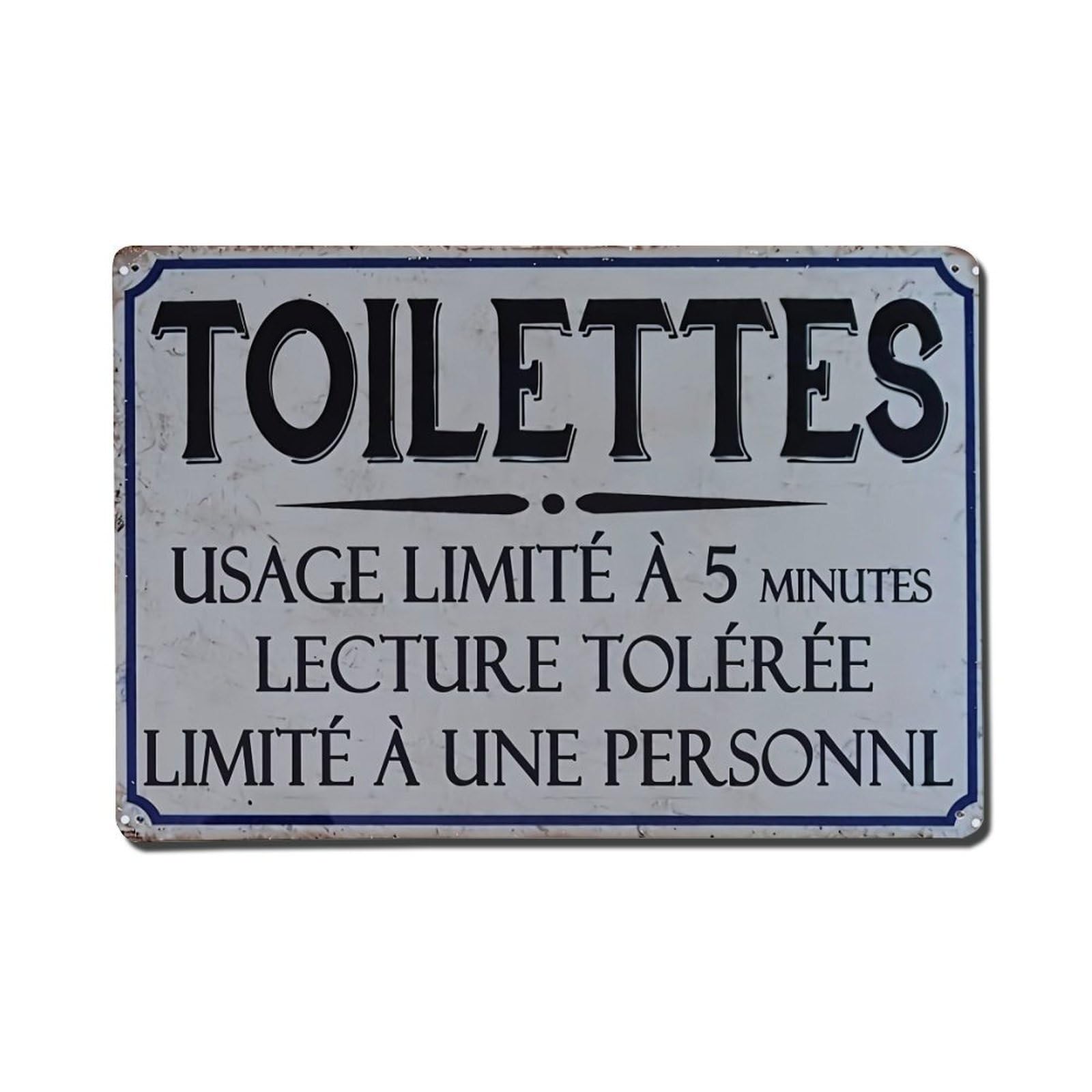 Toilettes Usage Limite A 5 Minutes Lecture Tolerée Limite A Une Personne Retro Metal Tin Sign, Vintage Decor Art Poster for Bar, Home, Man Cave, Kitchen, Laundry Room Gift 8x12Inch
