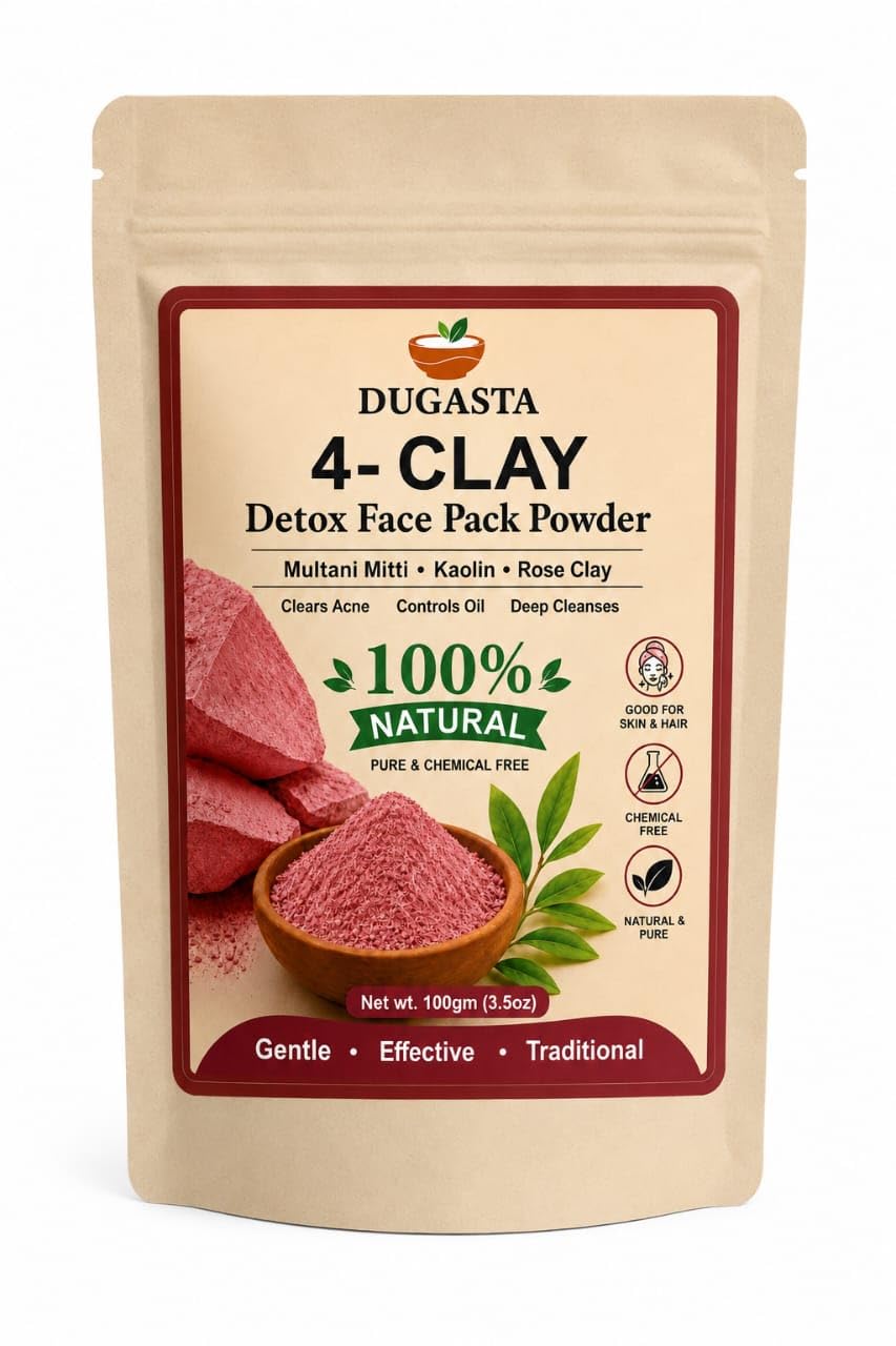 Dugasta 4-Clay Detox Face Pack Powder, Multani Mitti 100% Natural, 100g pack of 2-image-27