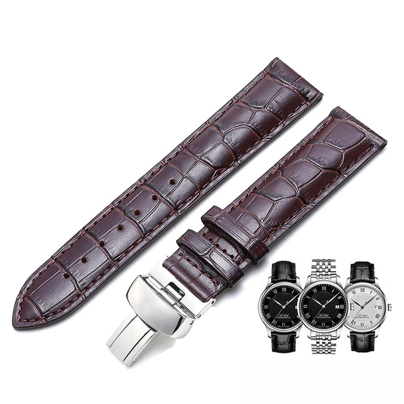 Bracelet de montre en cuir véritable marron, parfait du bureau aux soirées