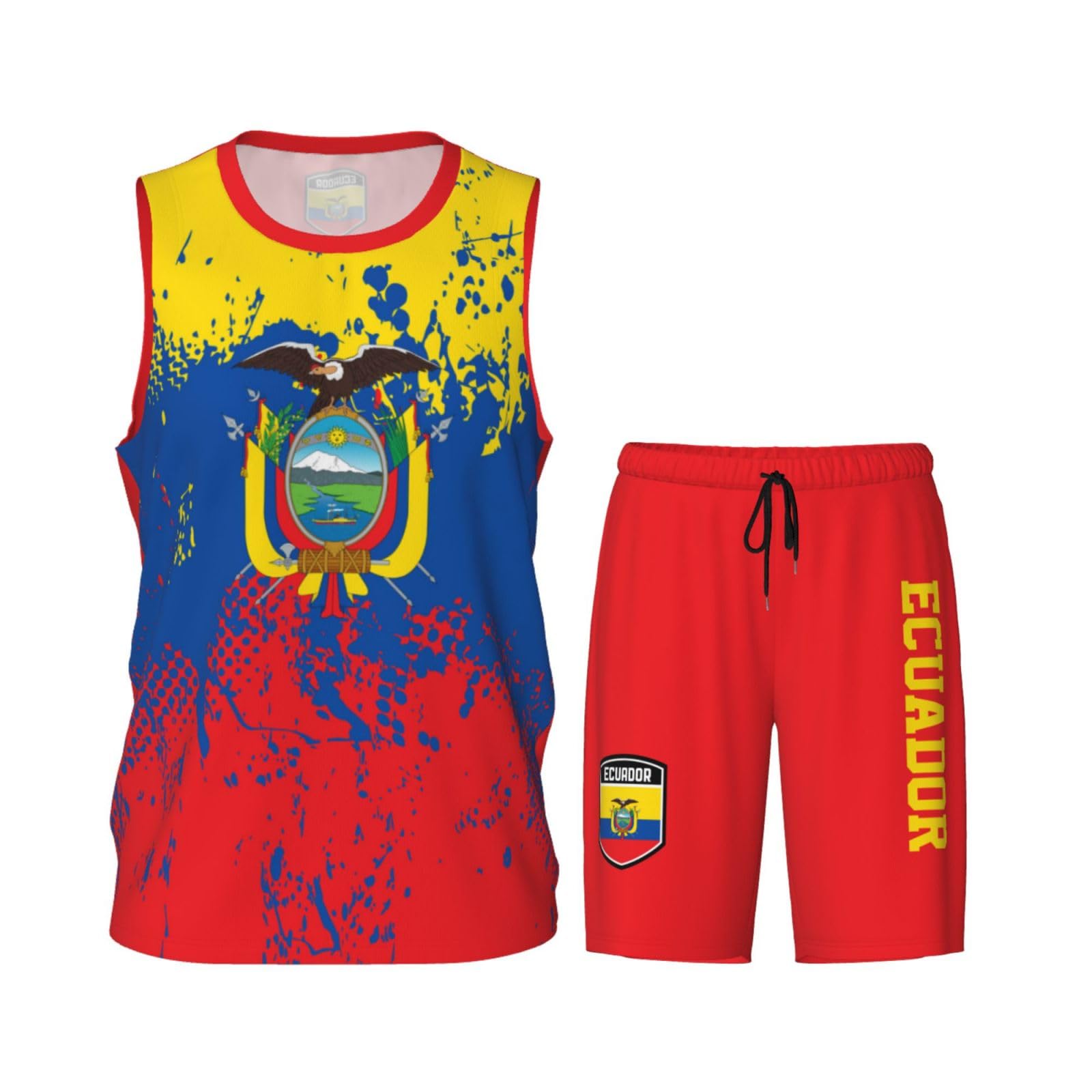 Ecuador Flag Grain (2) Basketball Jersey Uniform Suit for Men Women Adults Training Athletic Set