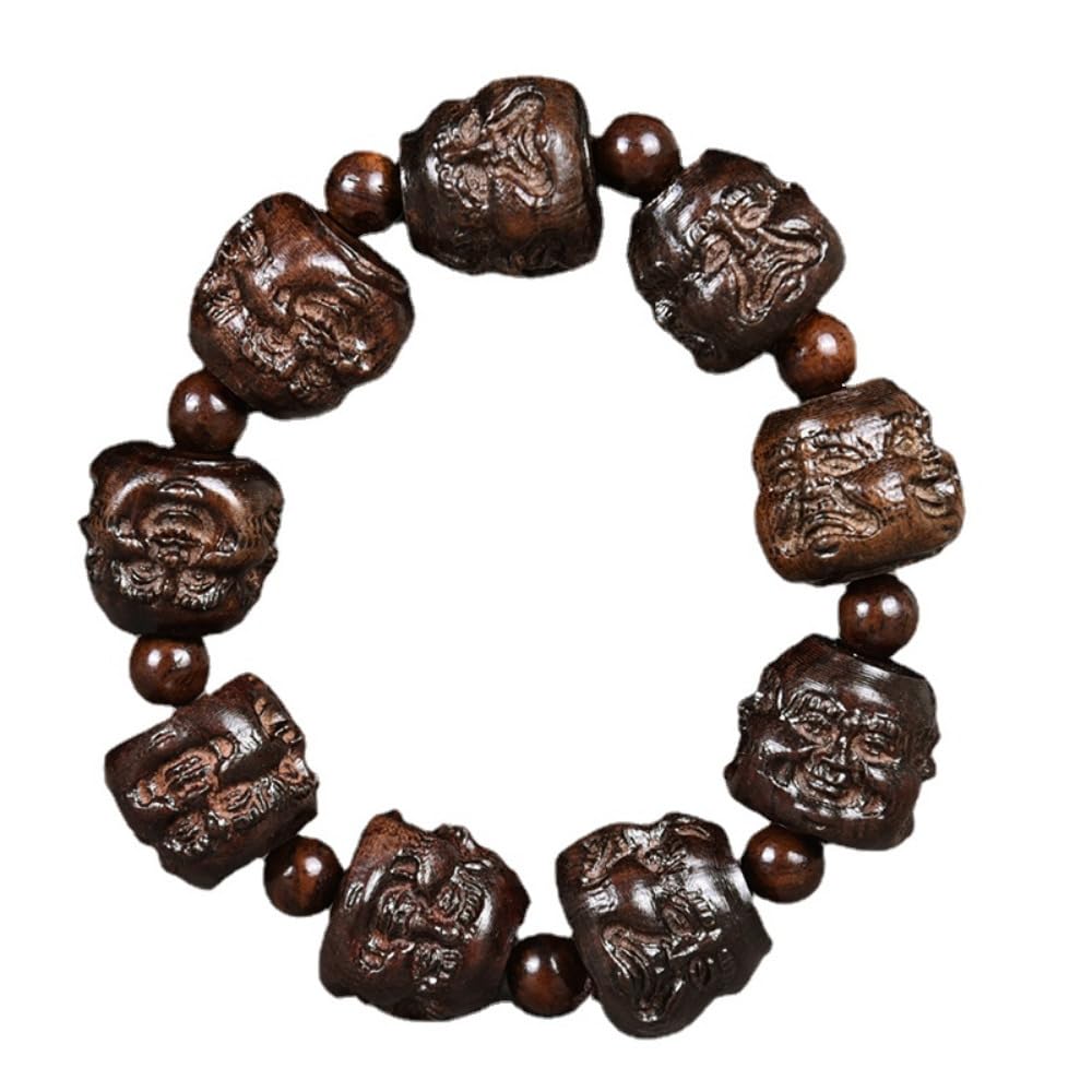MOCHAMIK Bracciale con Perline di Buddha Arhat in Legno Intagliato a Mano con 18 Corde