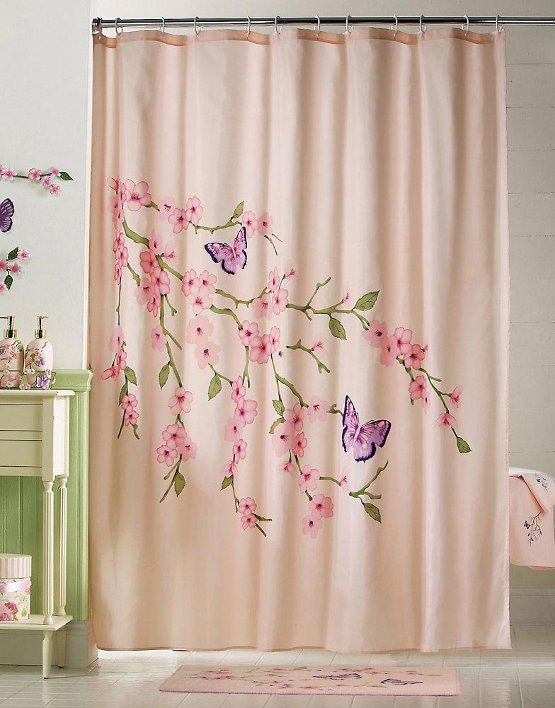 Cherry Blossom & Butterflies Pink Shower Curtain By Collections Etc