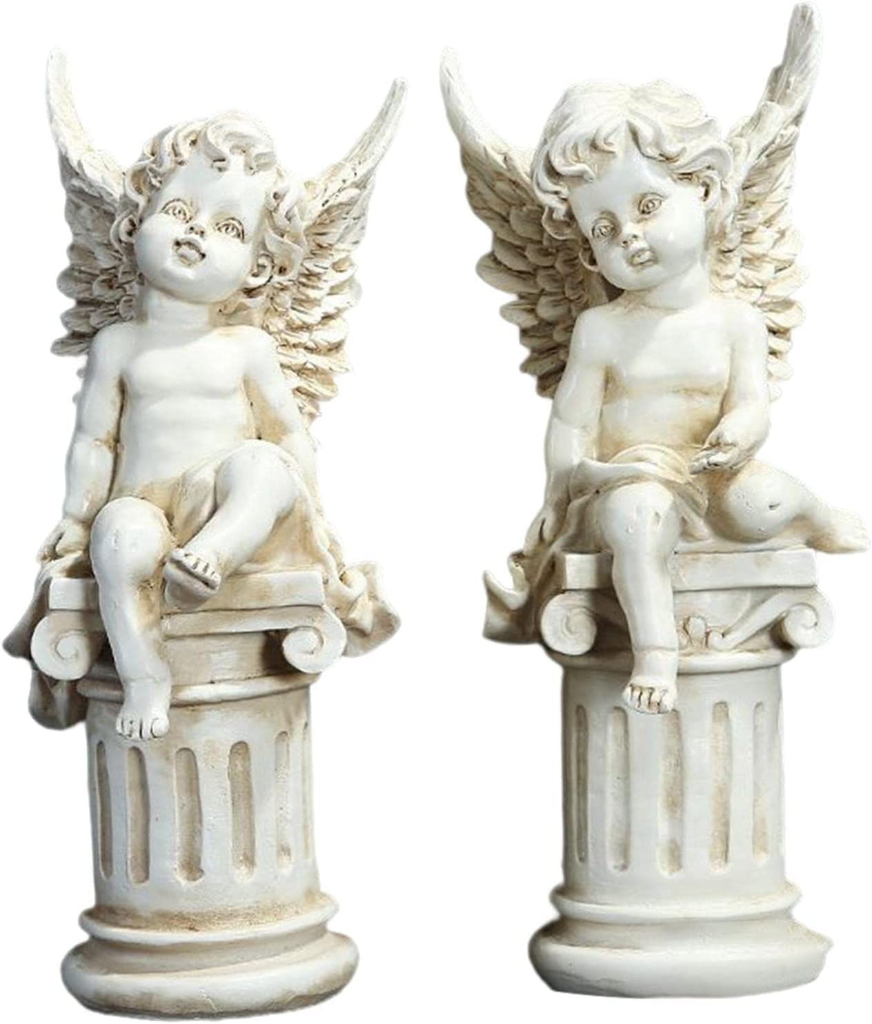 2 statuine da giardino a colonna romana per foto, ornamenti a cherubino statue, sculture decorative per esterni patio paesaggistico fontana stagno