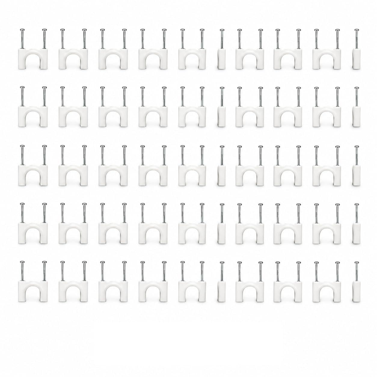 NEW WARE (15 mm) Wire Fastener Cable Clips with SS Nails for Cable Management, Cord Organizer, Round Wire Clamps for Hanging Cables Fitting on Wall (50)