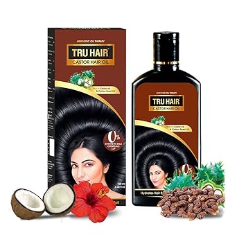 Tru Hair Cold-Pressed Castor Hair Oil with Hibiscus, Amla, Coconut Oil for Improving Hair Growth & Volume, Contains 0% Parabens, Silicones & LLPs - 100 ML