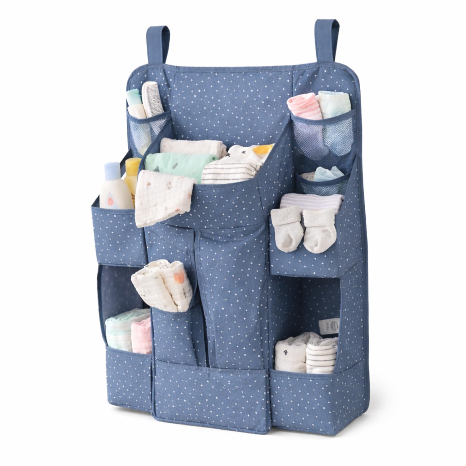 Premium Fabric Hanging Baby Diaper Caddy Organizer, Large Grey Nursery Storage for Newborn Essentials, Crib & Wall Use | Multi-Pocket Hanging Storage Organizer