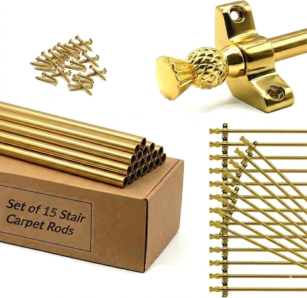 Set of 15 Stair Carpet Rods, 70cm, Polished Brass