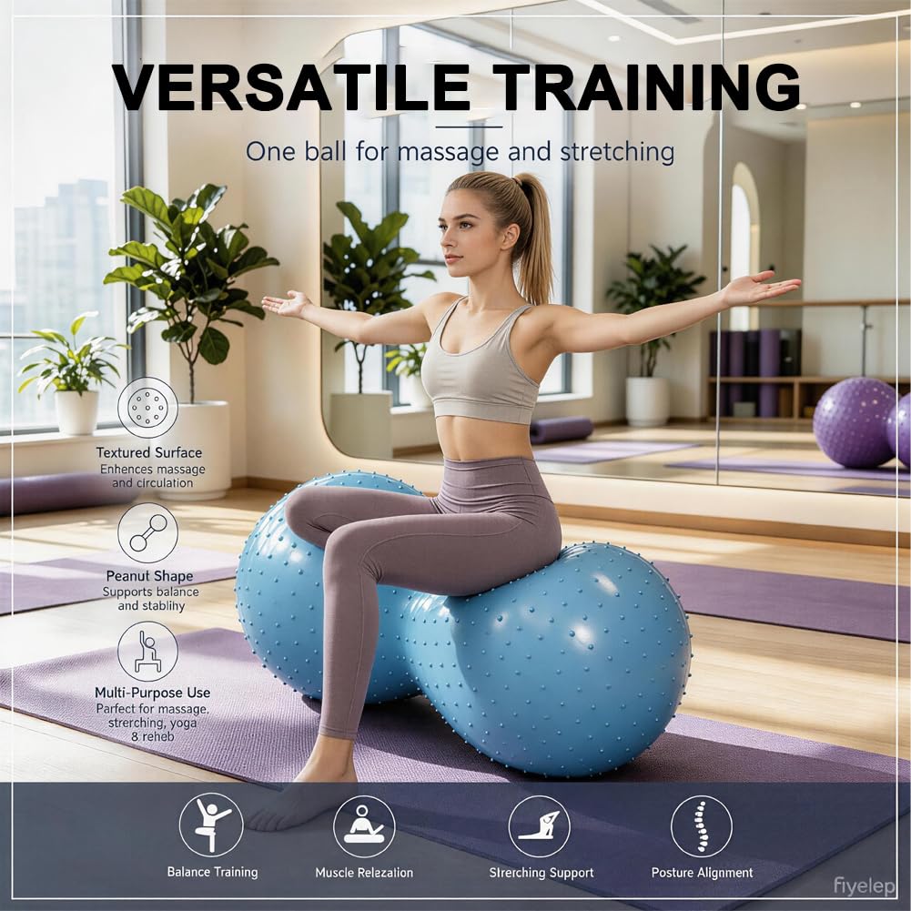 RANJIMA Palla da yoga, 90 x 45 cm, palla da ginnastica, yoga, arachidi, con pompa ad aria, palla terapia, sport, fitness, regalo per adulti e bambini, attrezzature per il fitness per palestre, uffici