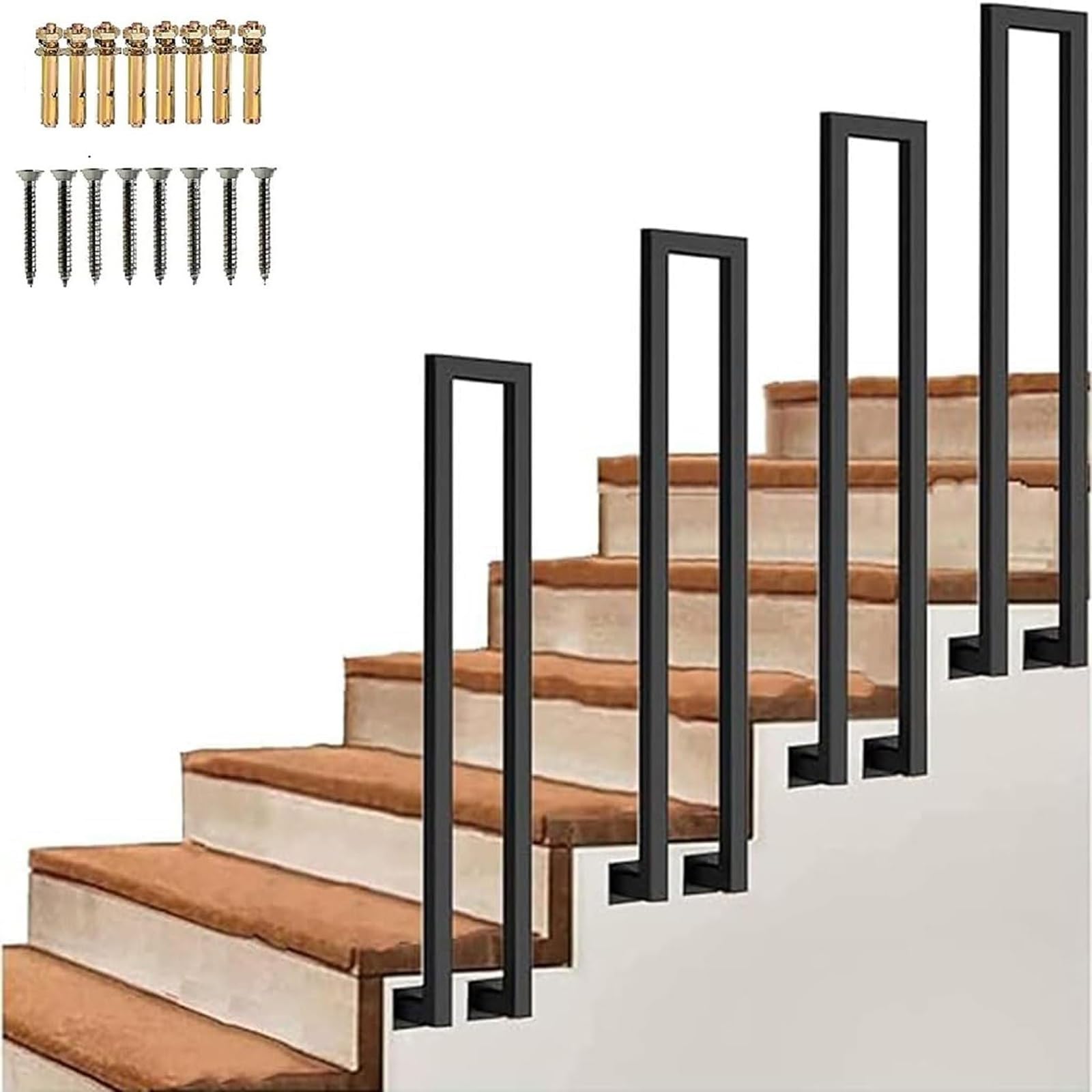 Zyntho Black Hand Rail For Indoor Outdoor Steps, U-Shaped Stair Handrail, 35-100Cm Stair Railing Indoor, For Home Villa Entrance Indoor Outdoor Anti-Skid Railing(55Cm/1.8Ft)
