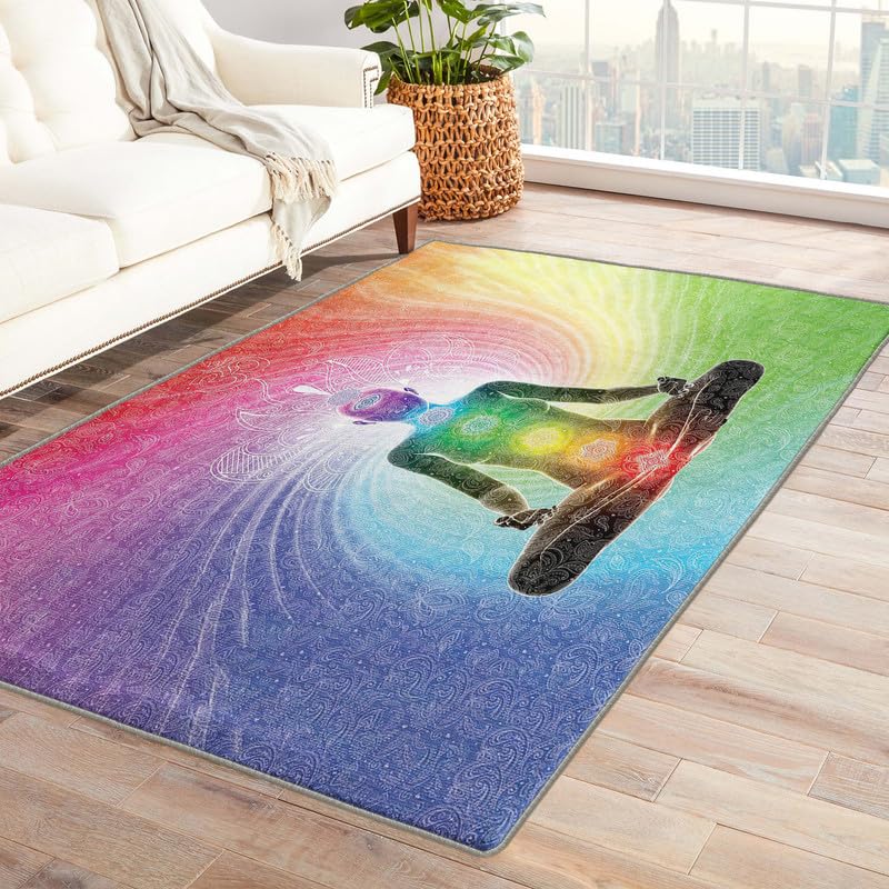 SUWALI Chakren Meditation Teppich Wohnzimmer 140x200 cm, Chakren Yoga Carpets for Living Room...