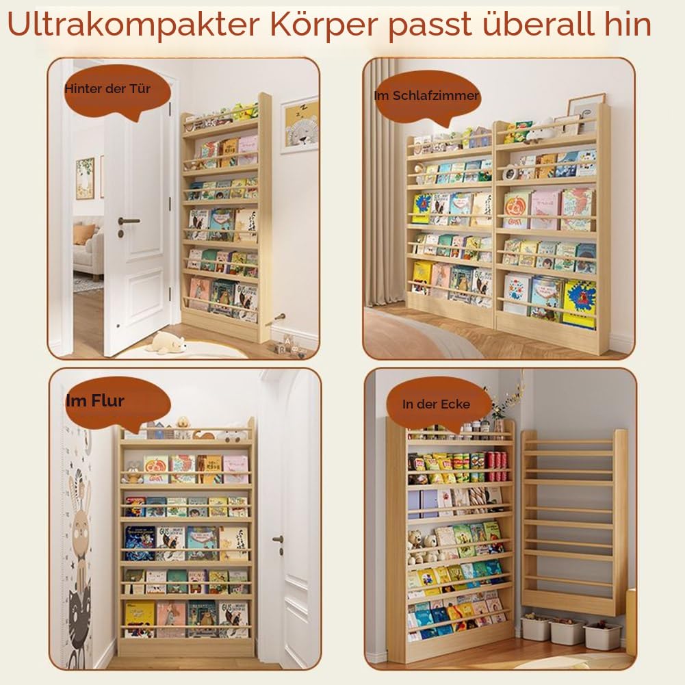 Schmales Bücherregal aus Massivholz, Organizer für Schlafzimmer, Wohnzimmer, Zuhause, Büro, Bodenausstellungsregale hinter der Tür mit dünnem Design (10 cm)