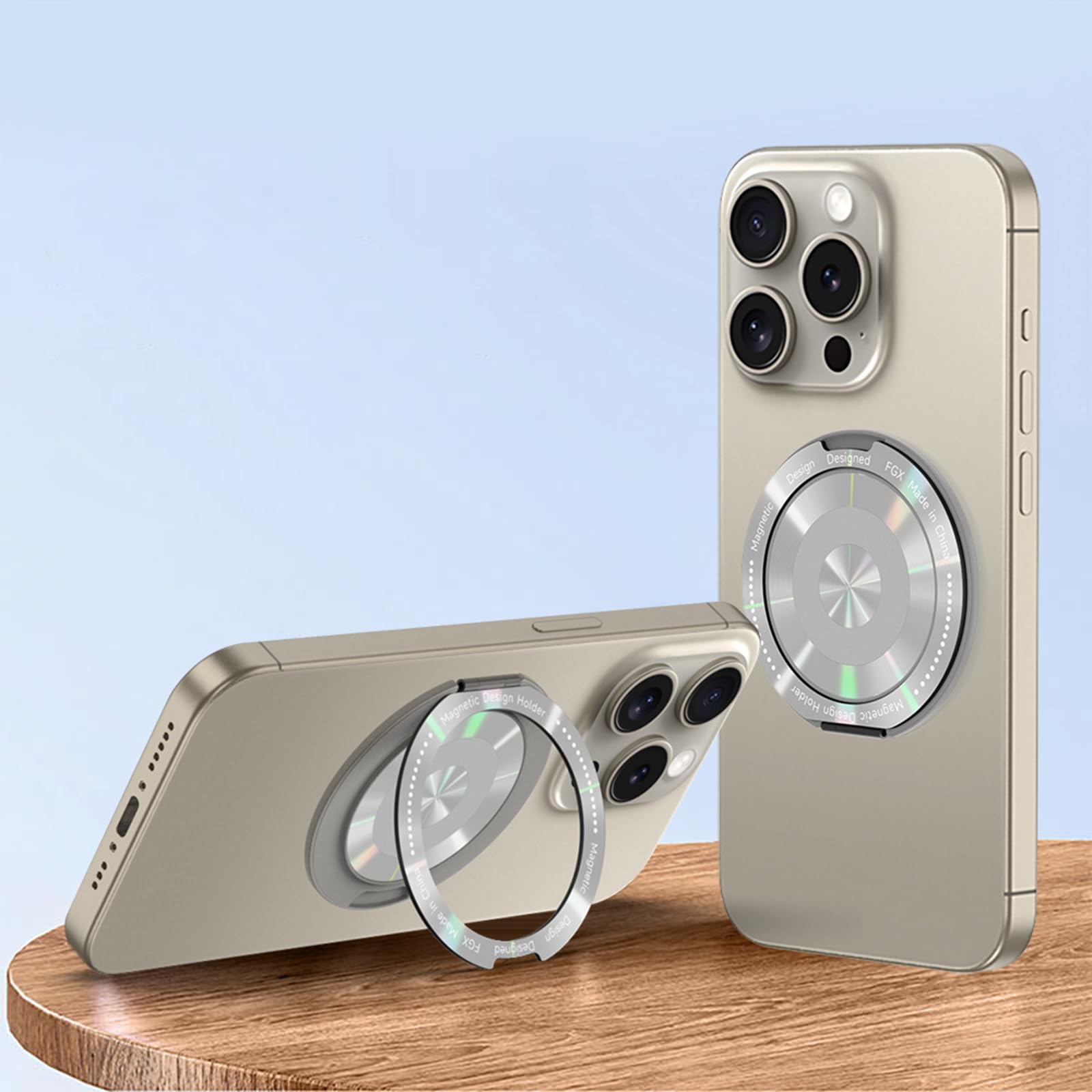 Magnetic Mobile Phone Ring Holder, Magnetic Accessory Ring Holder with Case, 360° Rotation, Universal Phone Grip, Grey — view 3