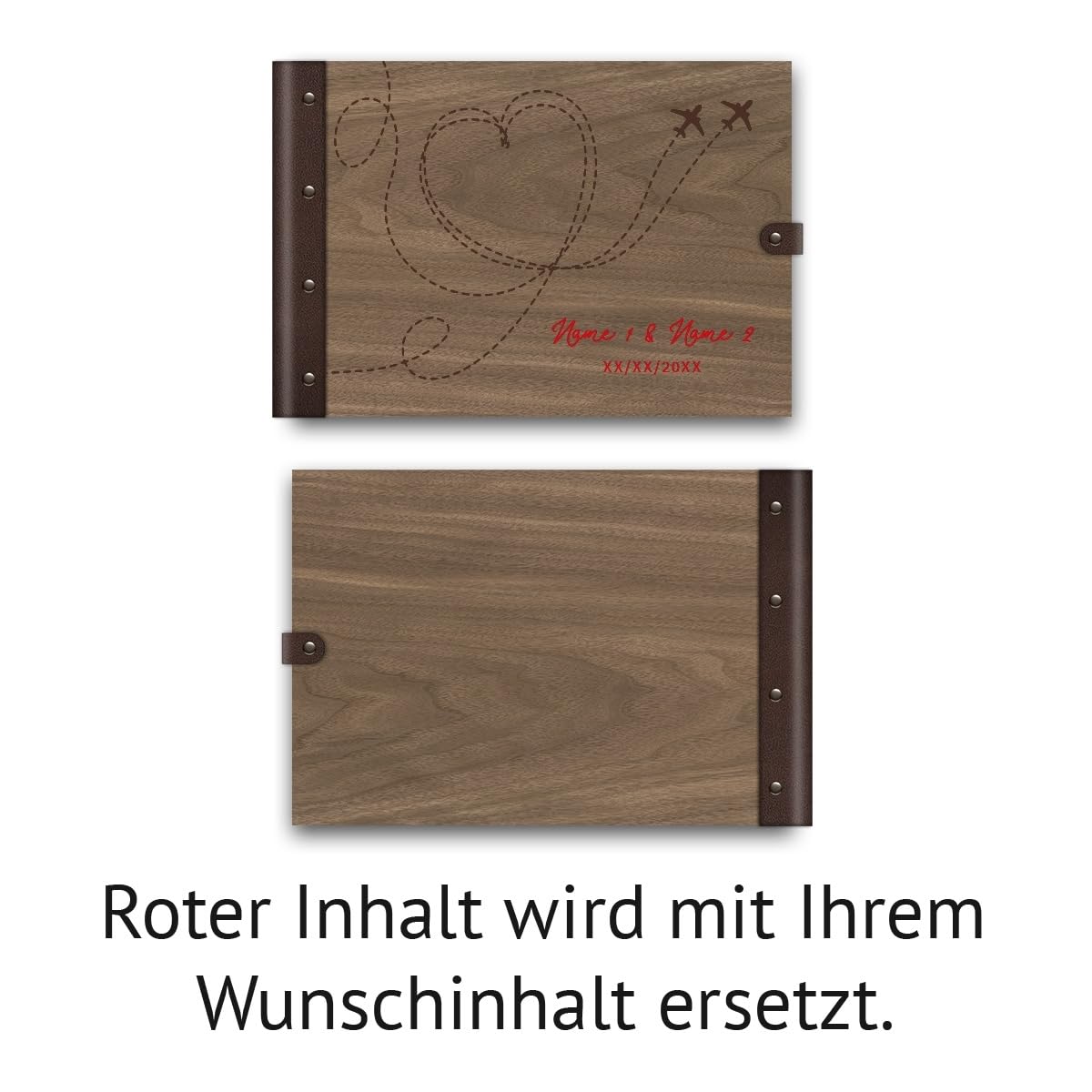 Personalisiertes Hochzeit Gästebuch echtes Holz DIN A4 Erinnerungsbuch mit Lasergravur - Flugzeuge - mit 72 Blatt / 144 Seiten Naturpapier Weiß