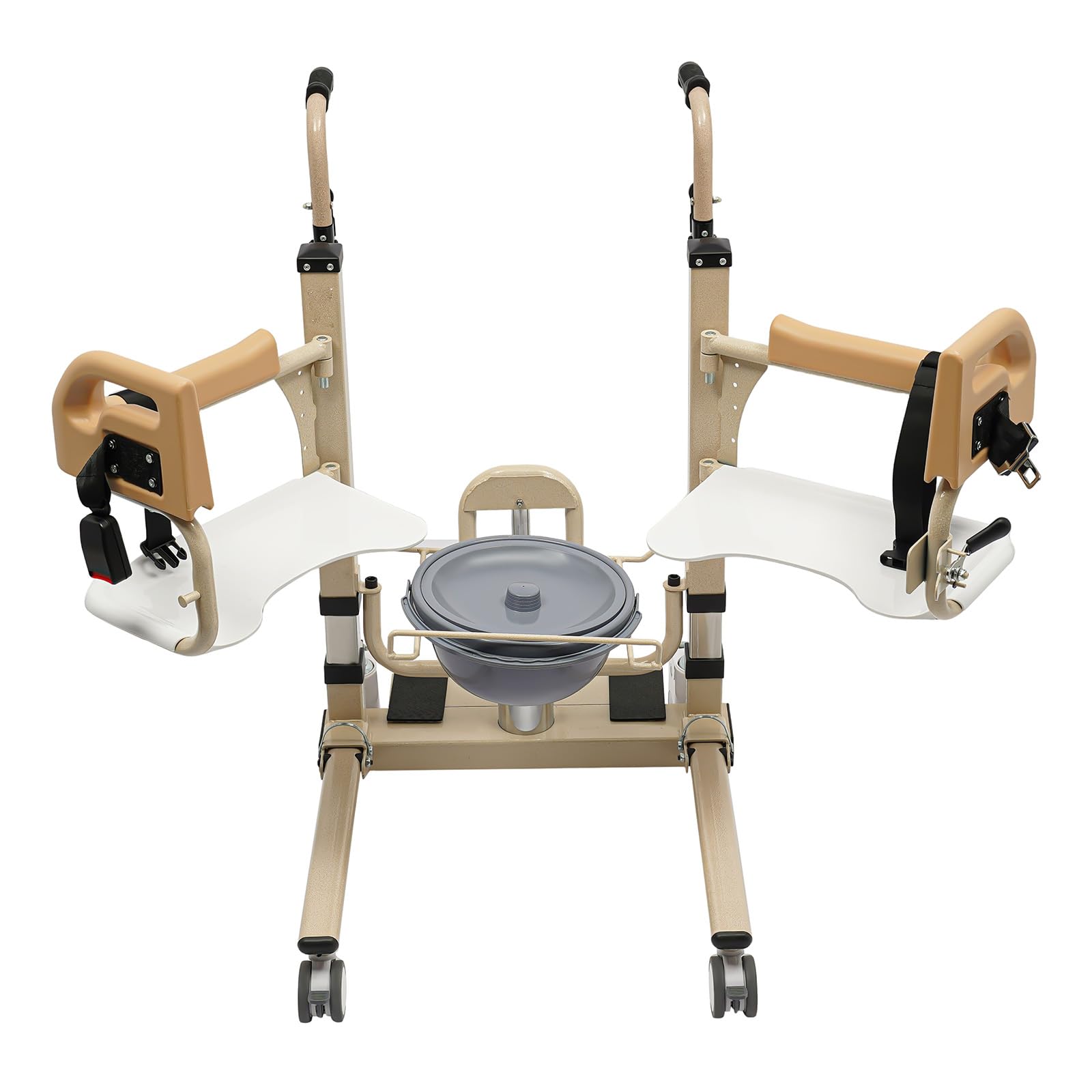 Hydraulischer Patientenlifter Transferstuhl mit kleiner Tisch, 441 lbs. Multifunktions-Senioren-Hydraulik Höhenverstellbare Transportrollstuhl Duschstuhl Liftstuhl, 180° Geteilter Sitz Patientenlifter