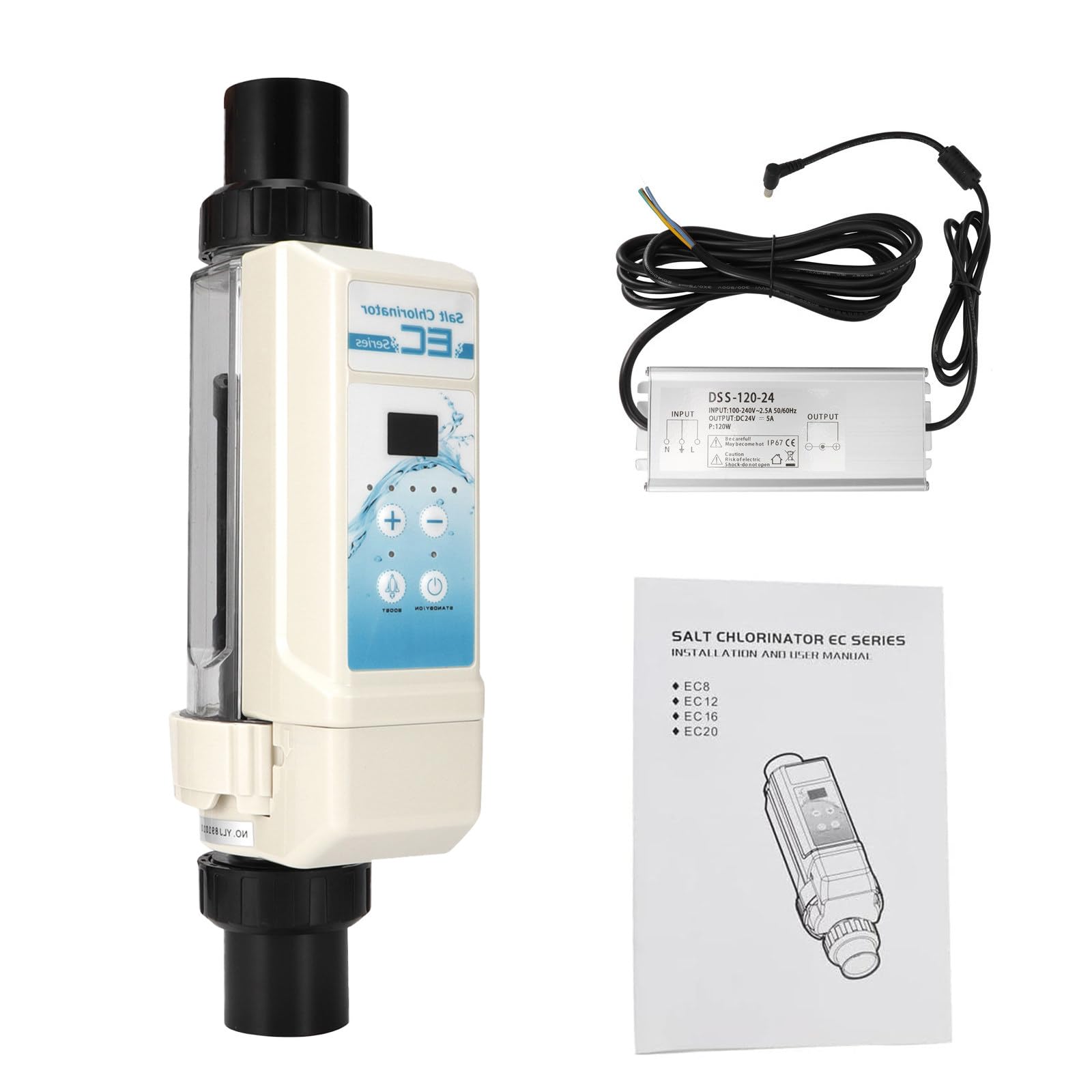 Clorador de Agua Salada, Generador de Cloro para Piscinas con Limpieza Automática, Panel LED, Fácil de Usar, Ideal para Piscinas, Spas e Hidroterapia 8g/h