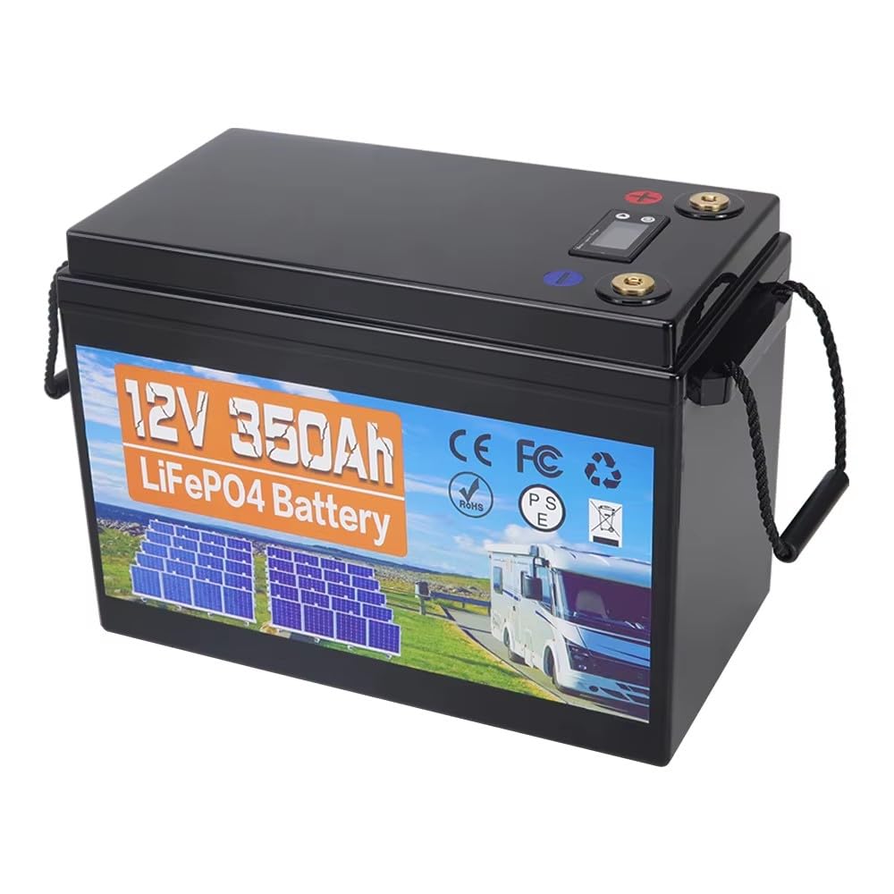 12V 350Ah LiFePO4 Batterie, Eingebauter 100A BMS, 18000 Tiefzyklen, Leichte Lithium-Eisenphosphat-Batterie für Hausenergie, Wohnmobil, Trolling-Motor, Marine, Solar, Off-Grid