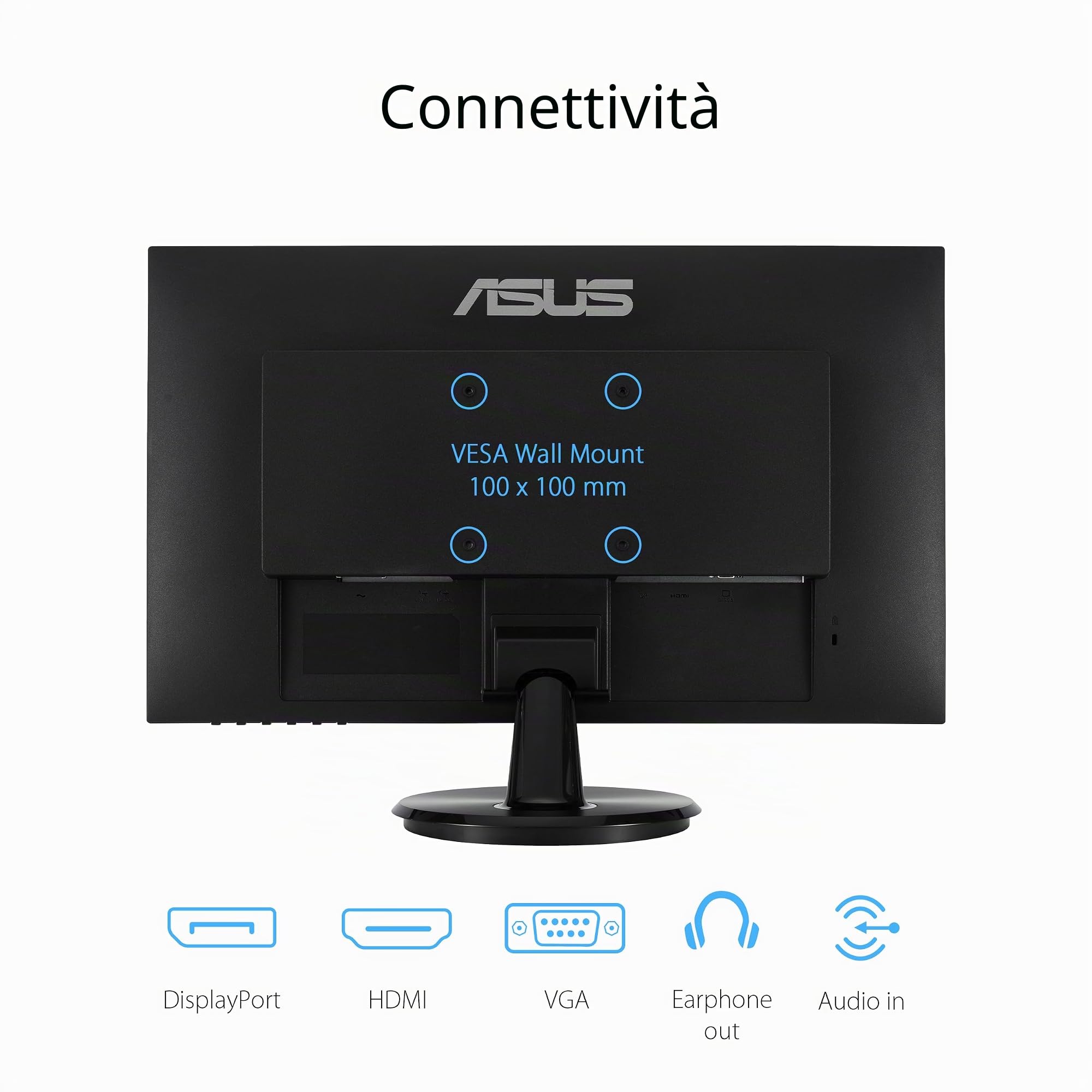 ASUS VA24DQFR Monitor Eye Care da 24” pollici (23,8), IPS Full HD, Frameless, 100Hz, Adaptive-Sync, Tempo di Risposta 1ms, HDMI, DisplayPort, VGA, Tecnologia Anti-sfarfallio e Filtro Luci Blu, Nero