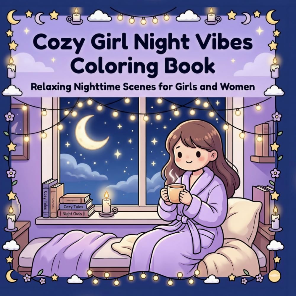 Cozy Girl Night Vibes Coloring Book: Relaxing Nighttime Scenes for Girls and Women — Aesthetic Evening Moments for Stress Relief