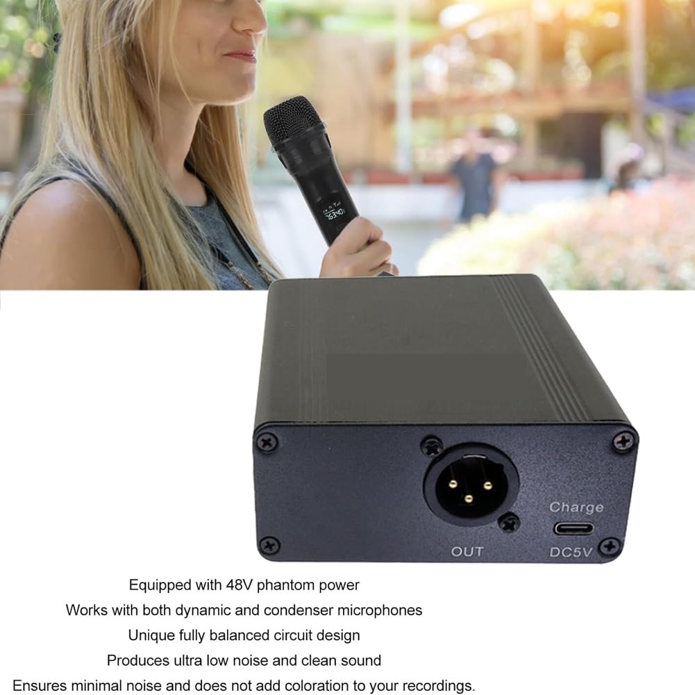 Alimentación Phantom de 48 V, Portátil y Recargable para Exteriores, Ideal para Cualquier Equipo de Grabación con Micrófono de Condensador.