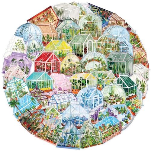 Image of 50PCS Transparent Greenhouse Plants Stickers Nature Botanical Floral Aesthetic PET Sticker Waterproof Decorative Decal for Scrapbook DIY Crafts Journal Planner Water Bottles Laptop Phone (Green)