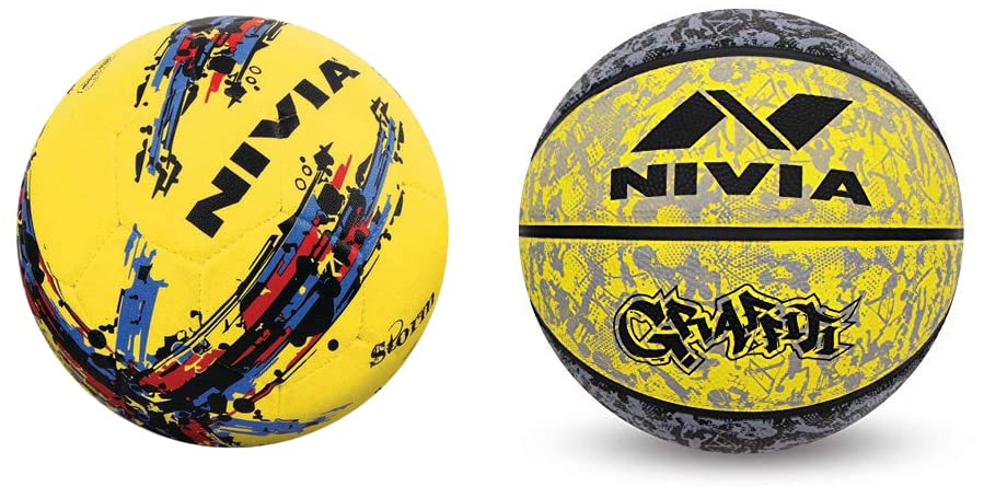 Nivia Storm Football - Size 5 (Yellow), Rubber & Graffiti Basketball - Size: 7 (Yellow) Material : Rubber (B09SG522RM) Amazon Price History, Amazon Price Tracker