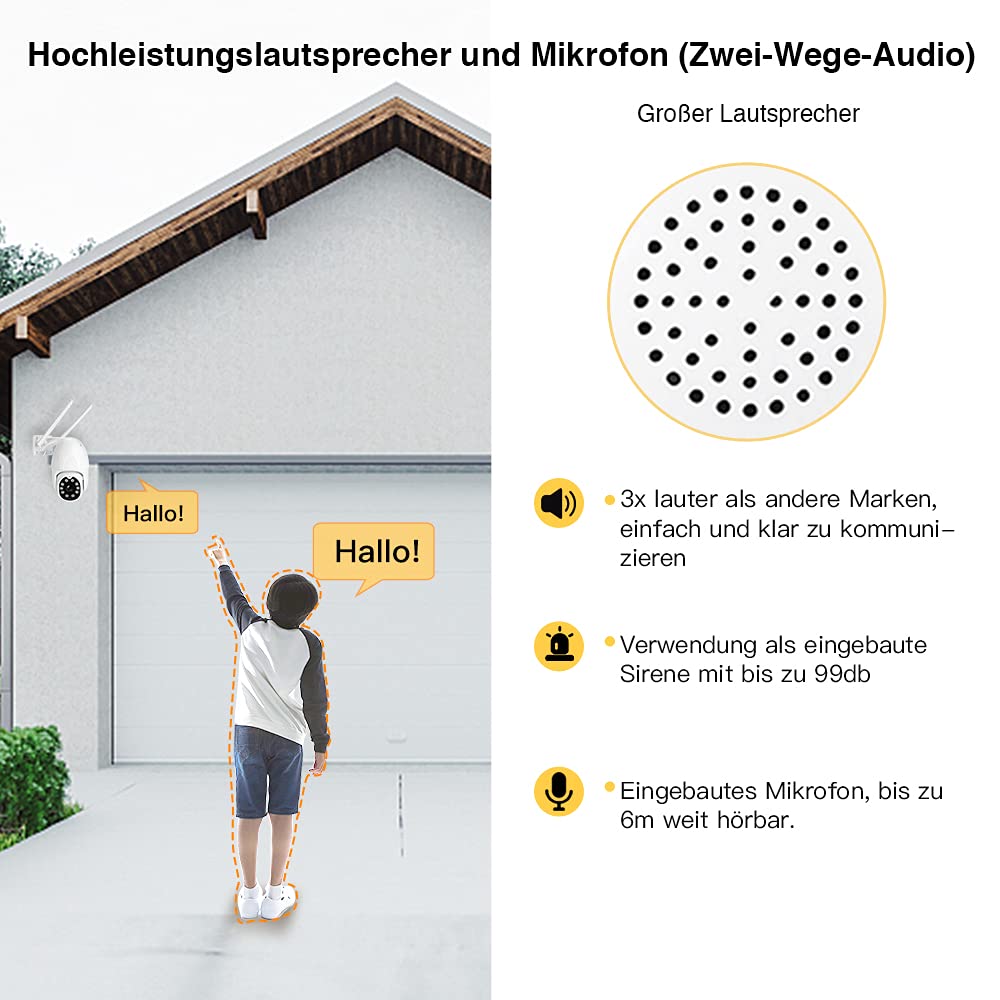 HiKam A9 2023 Gen, PT Überwachungskamera Aussen mit Personenerkennung, Ultra HD 2K Auflösung, Kabellose IP WLAN Outdoor Kamera Schwenkbar mit Sirene, Nachtsicht, 2-Wege Audio,App,IP66 Wasserdicht
